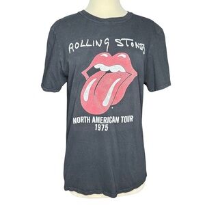 Rolling Stones Black Band Tee Medium 70's Rock Boho Festival Classic Rock